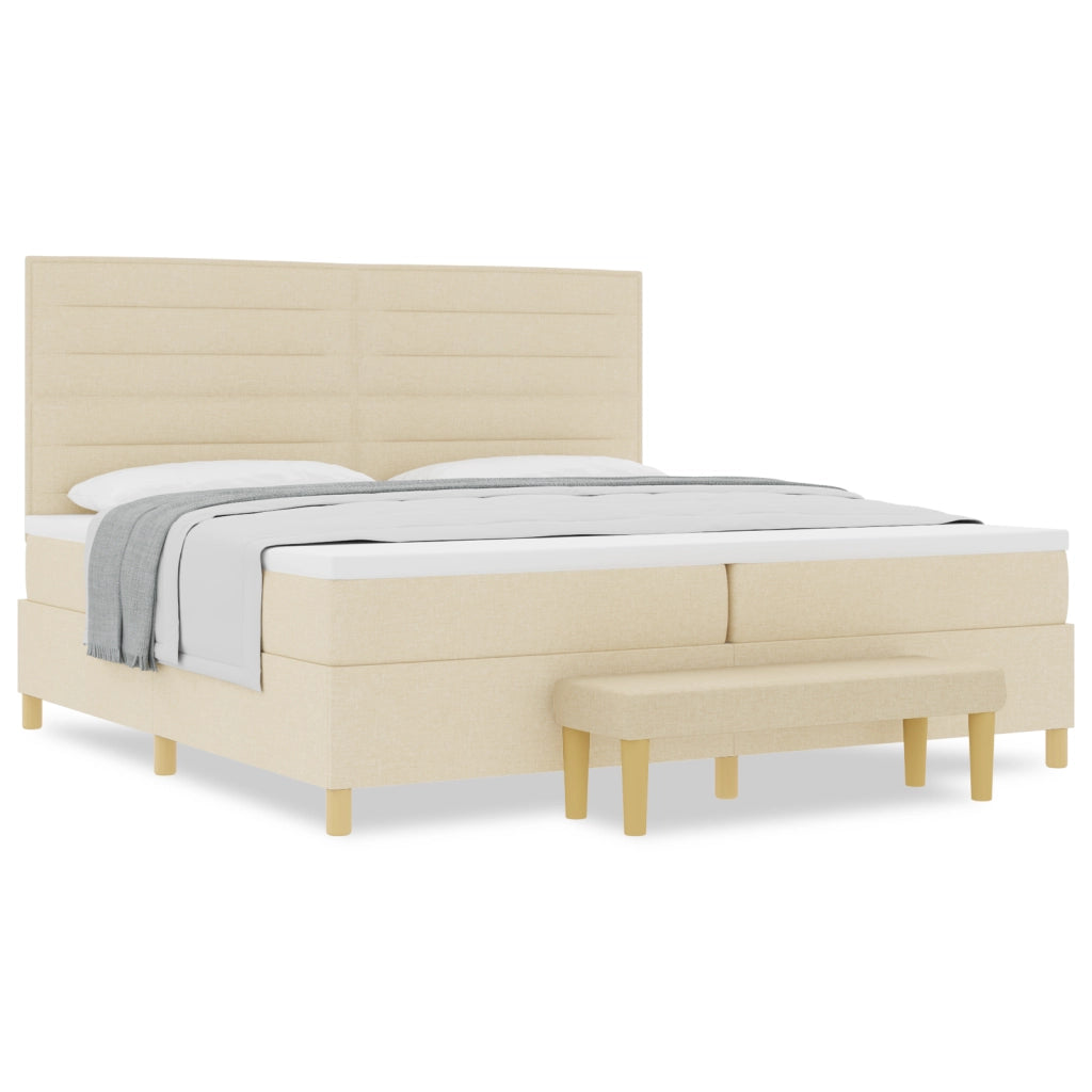 Letto a contenitore  con materasso e panca Panna 200x200 cm Tessuto