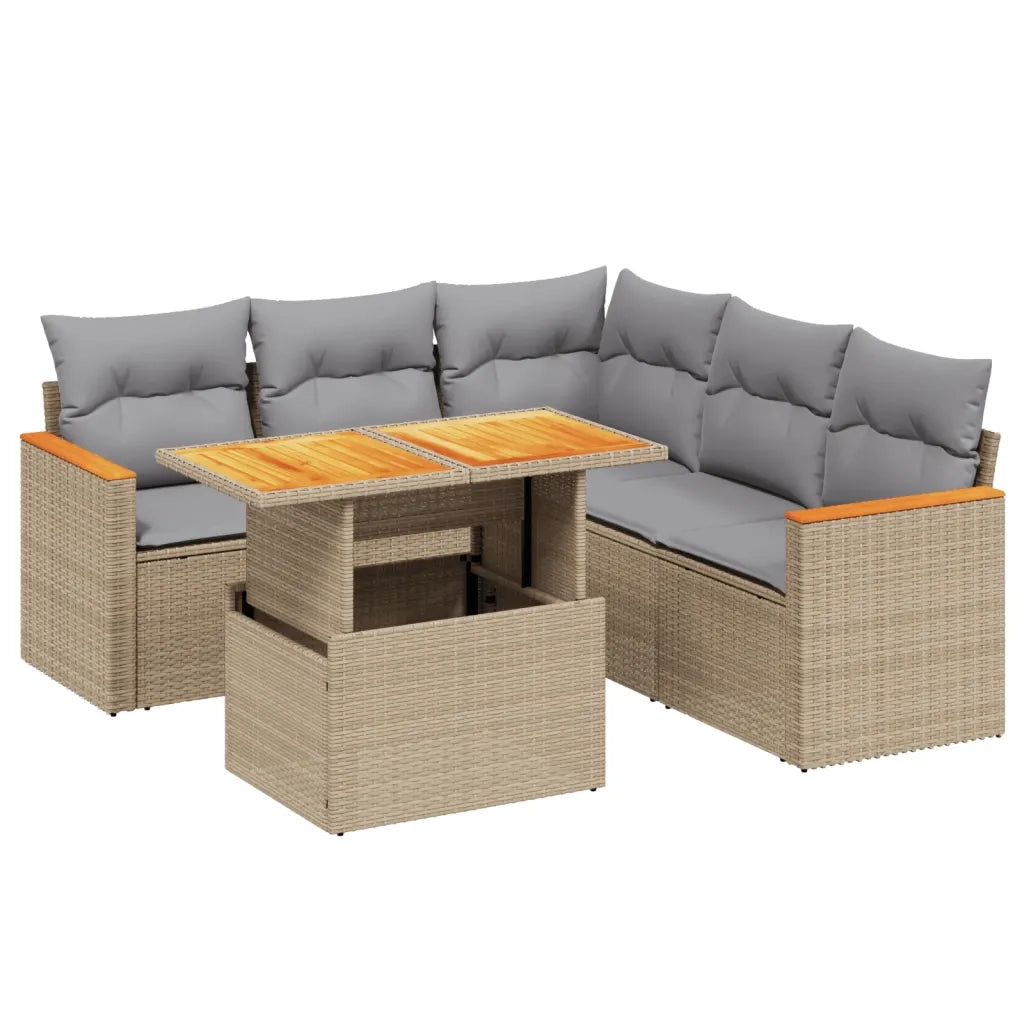 Set Divano da Giardino 6 pz con Cuscini Beige in Polyrattan 3273075