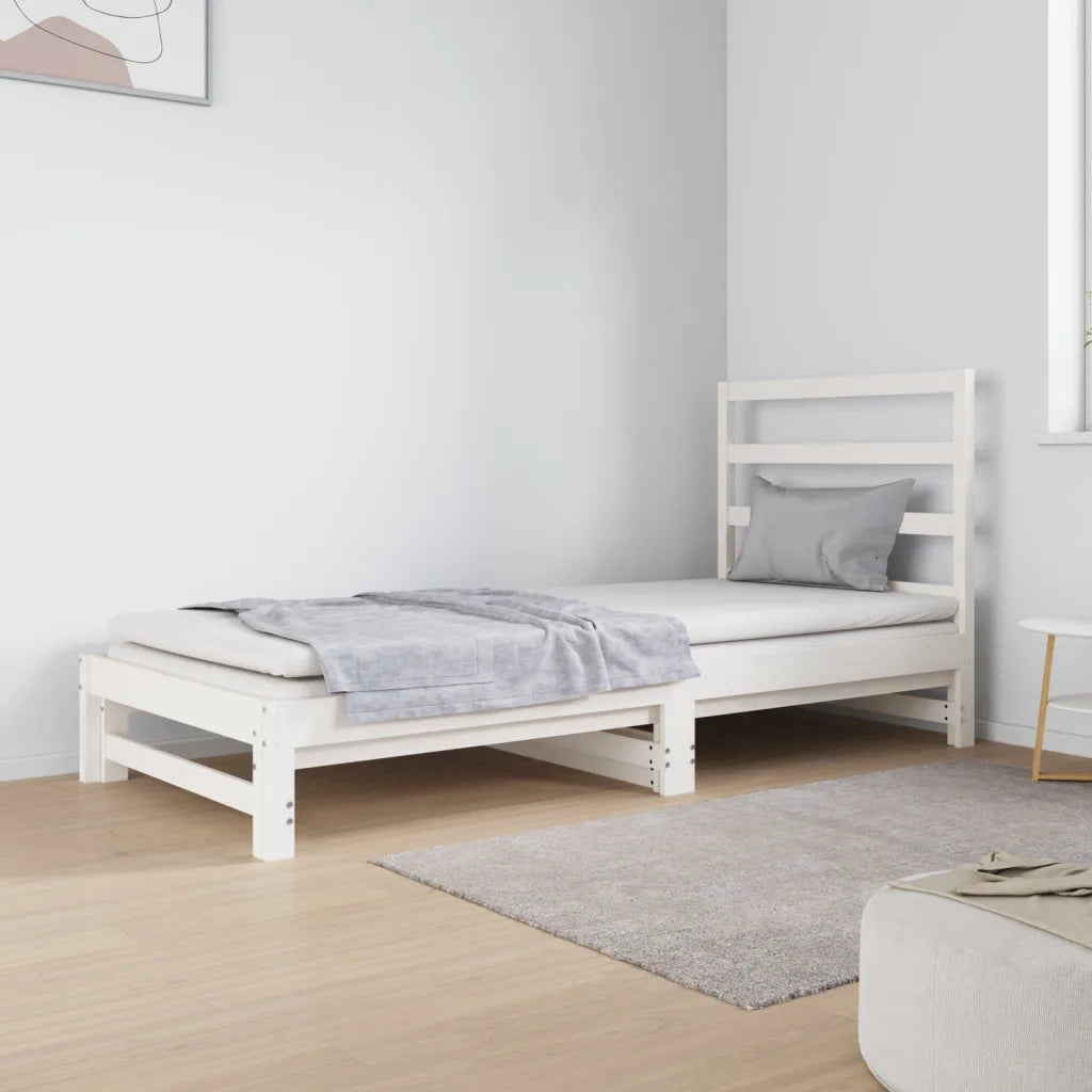 Letto da camera | Dormeuse Estraibile Bianca 2x(90x190) cm Legno Massello di Pino