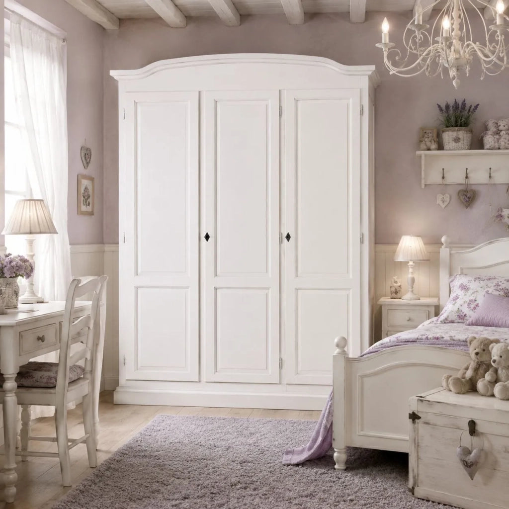Armadio 3 ante in legno massello bianco cappello tondo 158x56x197h - Mobili 2G