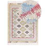 Tappeto in iuta beige multicolore 160 x 230 cm fatto a mano con nappe soggiorno camera da letto
