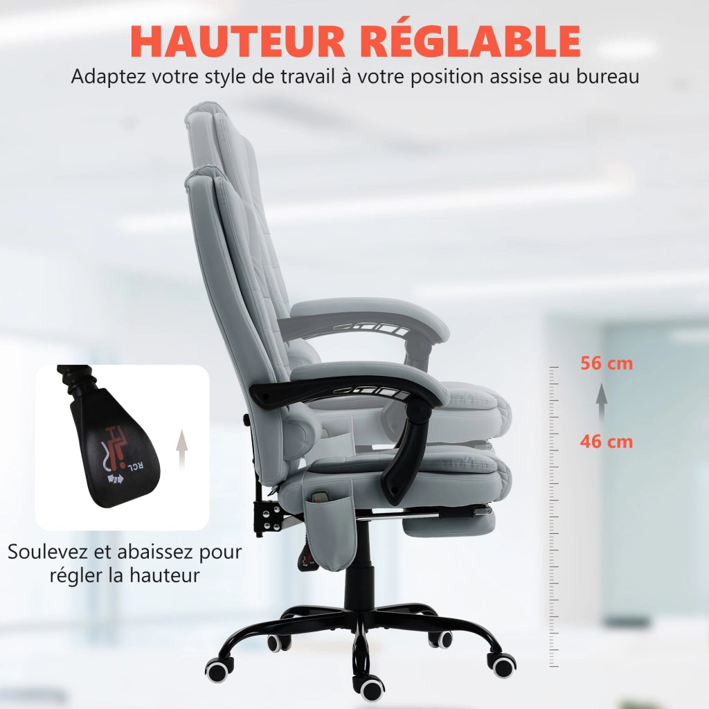 Sedia da ufficio massaggiante ¨C zephmum ¨C regolabile reclinabile grigio