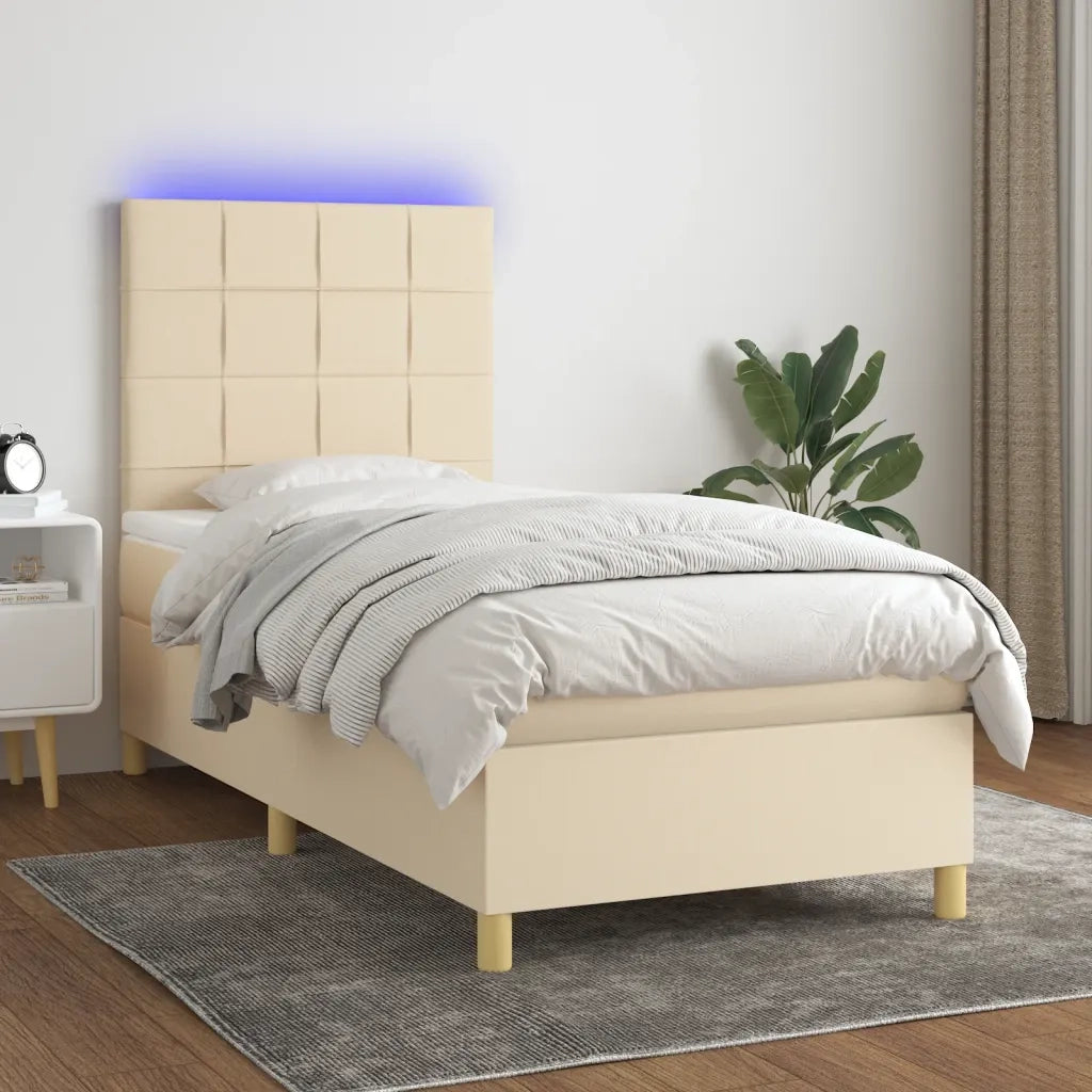 Letto singolo | Letto per adulti | Letto a Molle con Materasso e LED Crema 80x200 cm in Tessuto