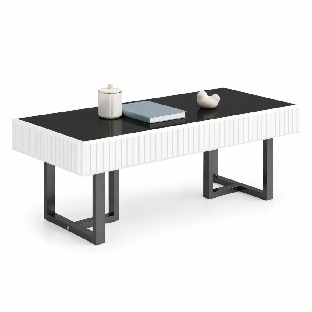 Tavolino da caffè 110x50,5x41 cm nero/bianco - piano nero lucido, MDF,