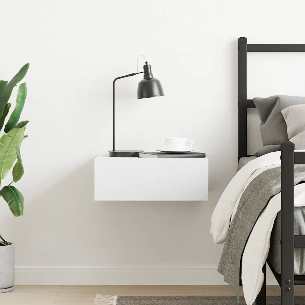 Comodino Pensile Bianco 40x30x15 cm in Legno Multistrato 800306
