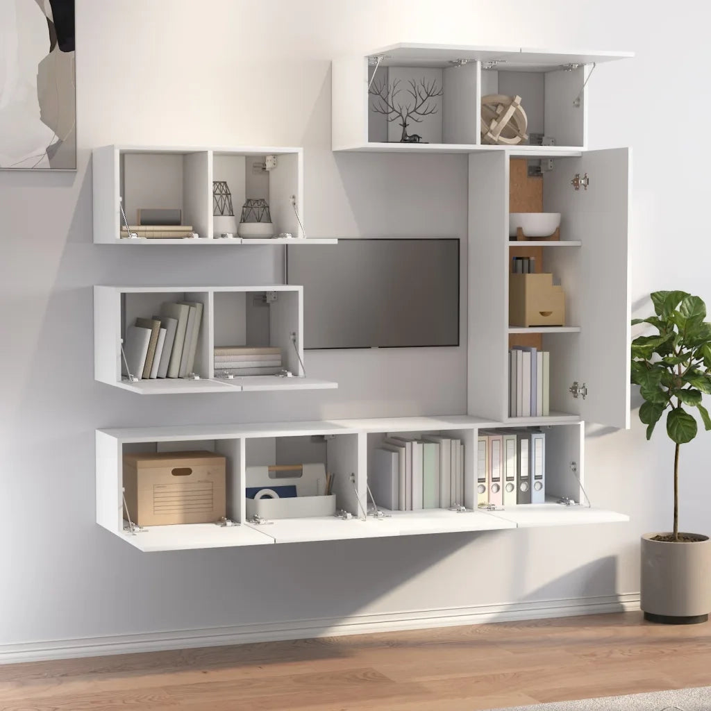 Set di Mobili Porta TV 6 pz | Armadietto TV | Mobile Porta TV Bianco in Legno Multistrato