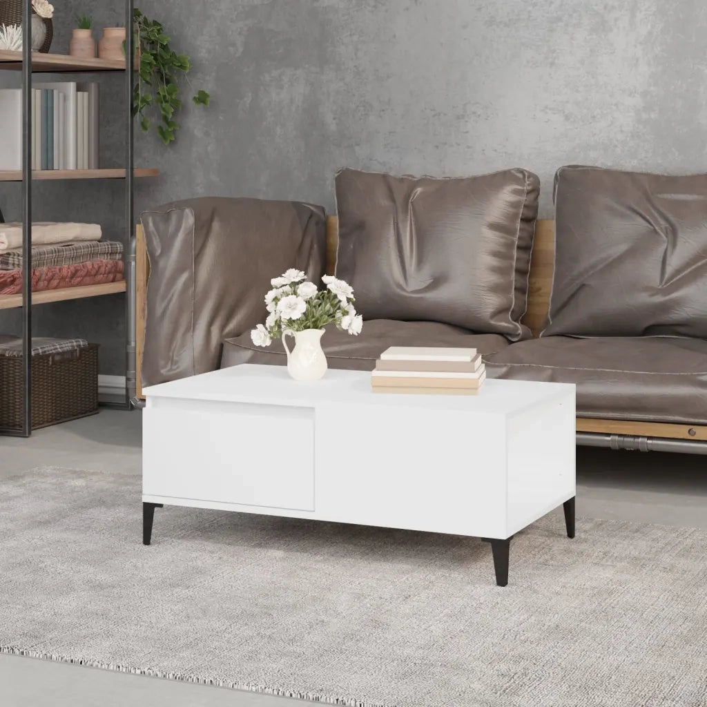 Tavolino da Salotto Bianco 90x50x36,5 cm in Legno Multistrato 821116