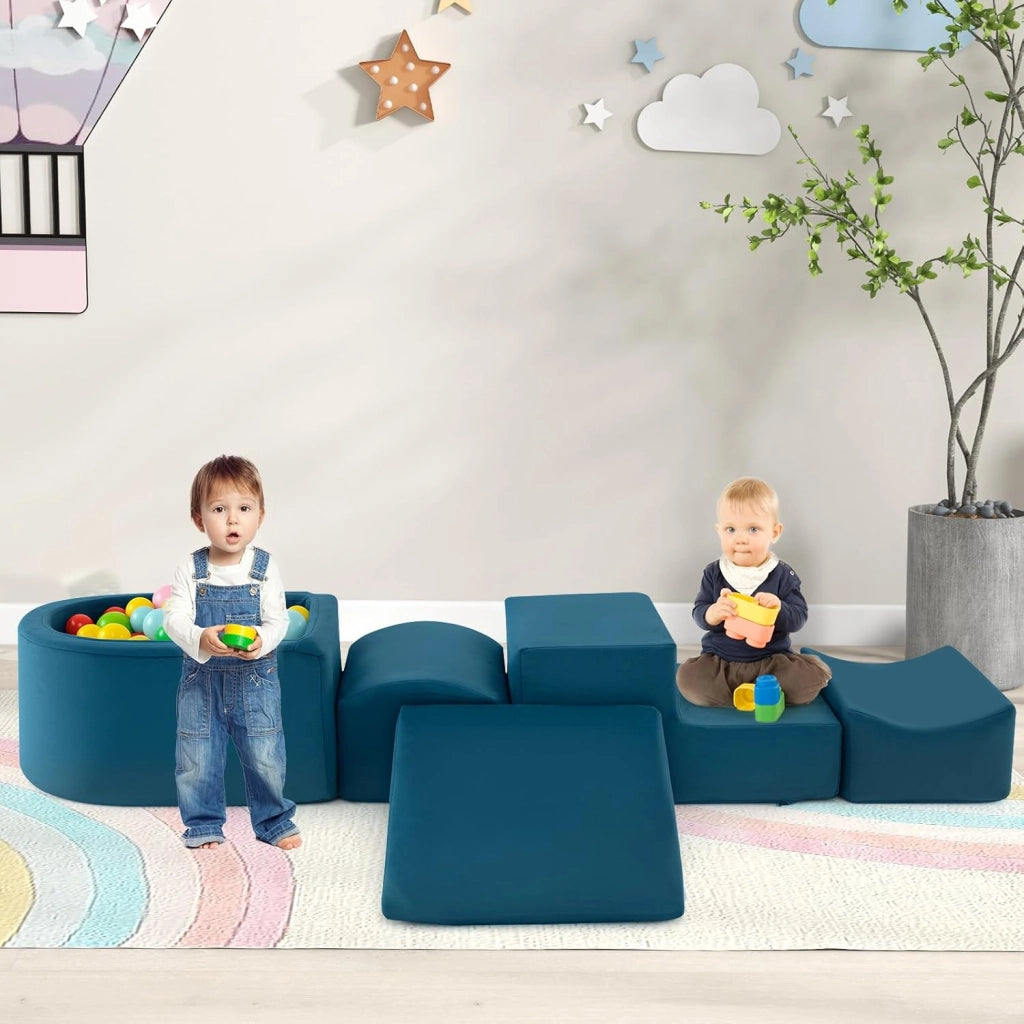 Set di 5 Pezzi Gioco in Schiuma, Blocchi con Piscina di Palline per Bambini, Coperture Lavabili con Cerniere, Blocchi Creativi per Stanza di Giocattoli, Camera da Letto (Blu)