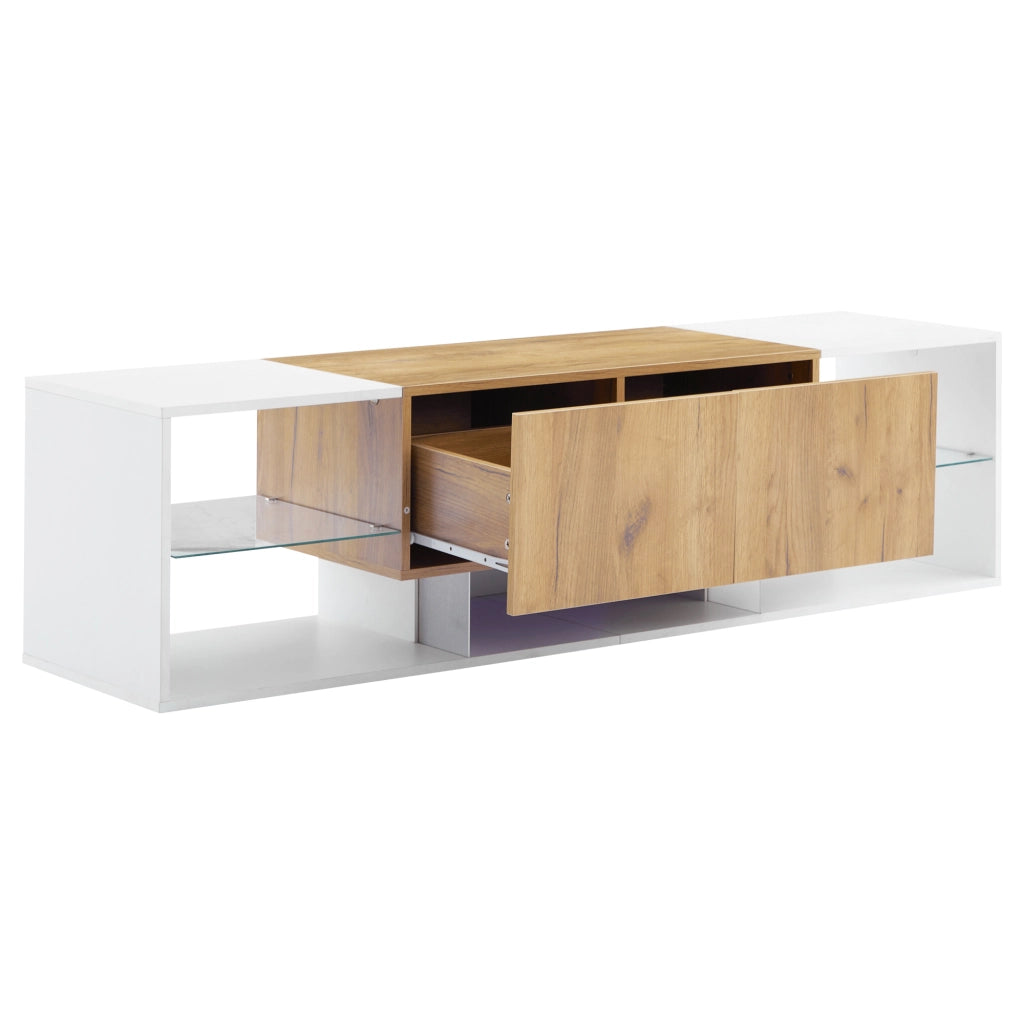 Mobile TV con Cassetti e Vetro ¨C MINIMAL ¨C Bianco, 3 Ripiani, Soggiorno