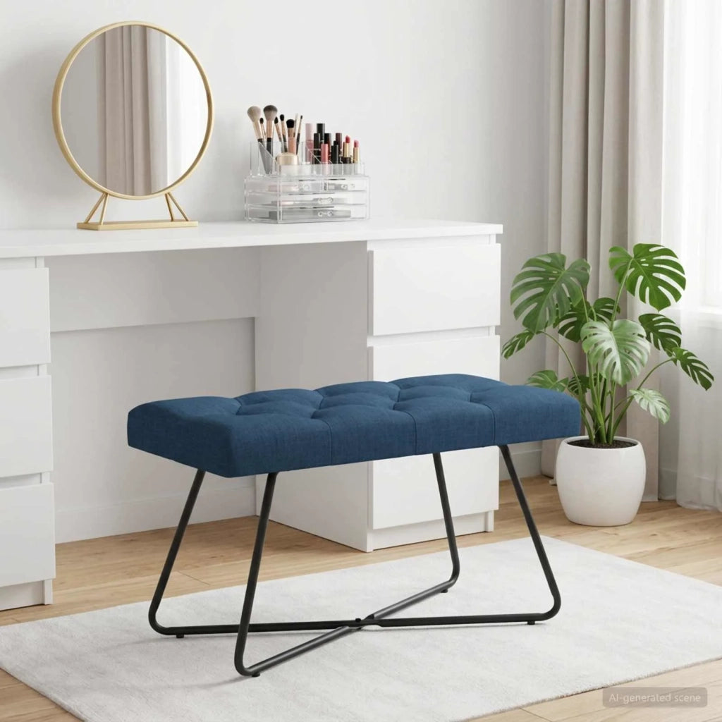Panchina con bottoni imbottiti Blu 80 x 40 x 46 cm Tessuto 42038365