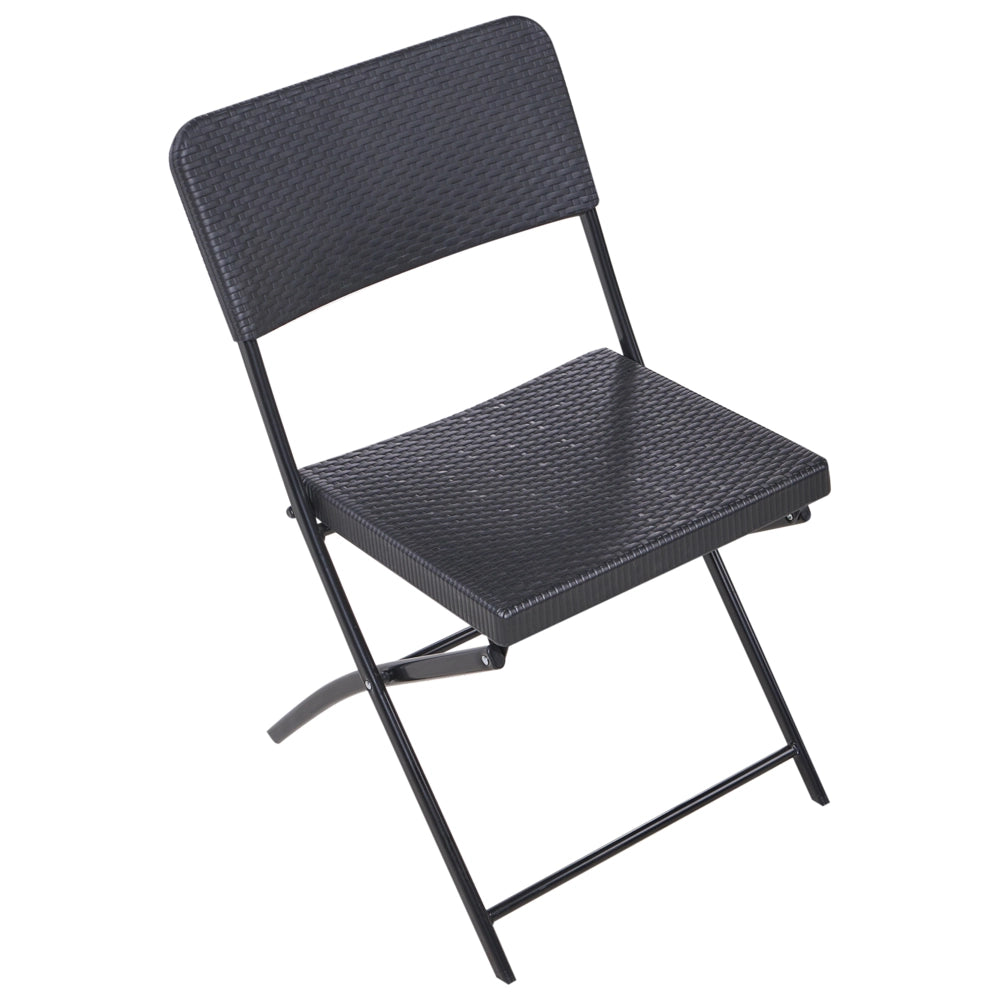 Set da bistrot con tavolo e 2 sedie Seduta e schienale in materiale sintetico Gambe in acciaio Pieghevole Resistente alle intemperie Nero