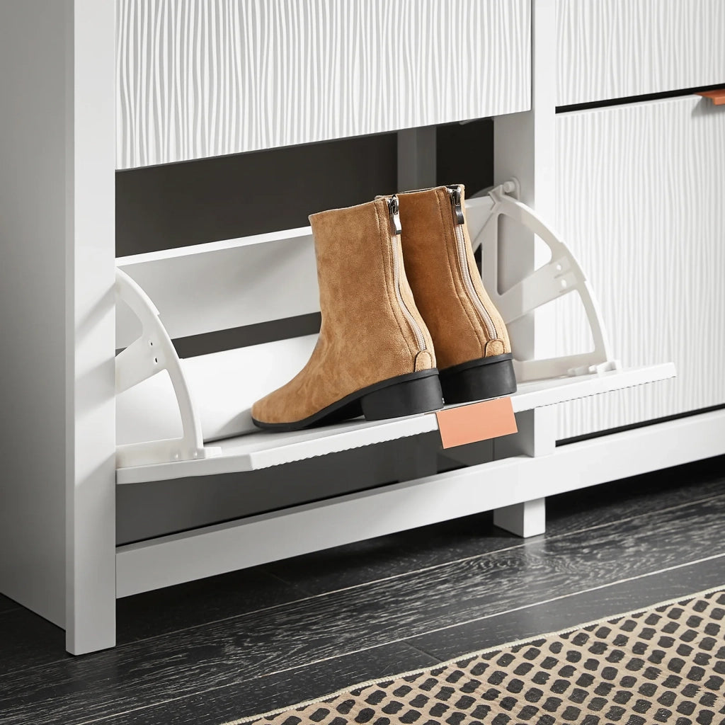 SoBuy Scarpiera Slim da Ingresso con 4 ante e 8 scomparti Salvaspazio Bianco 104x23x82cm FSR186-W