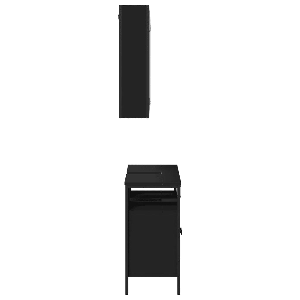 Set Mobili da Bagno 2 pz Nero in Legno Multistrato