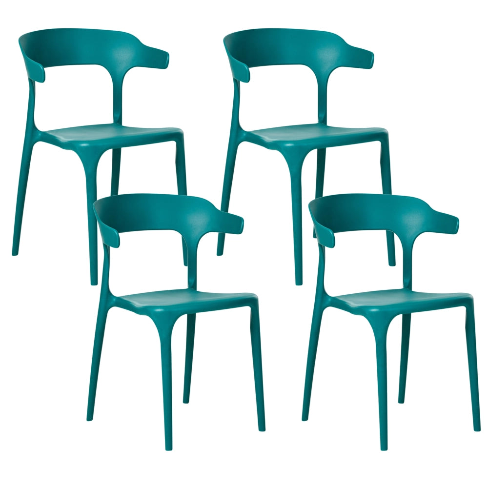 Set di 4 sedie da giardino Teal in polipropilene leggero e resistente agli agenti atmosferici in plastica per interni e per esterni.