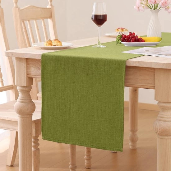 Tela di Lino Look Tavolo Lotus Effect 40 x 100 cm Tavolo di Cucina Resistente all'Acqua Lavabile Decorazione Moderna per Feste di Cucina, Verde
