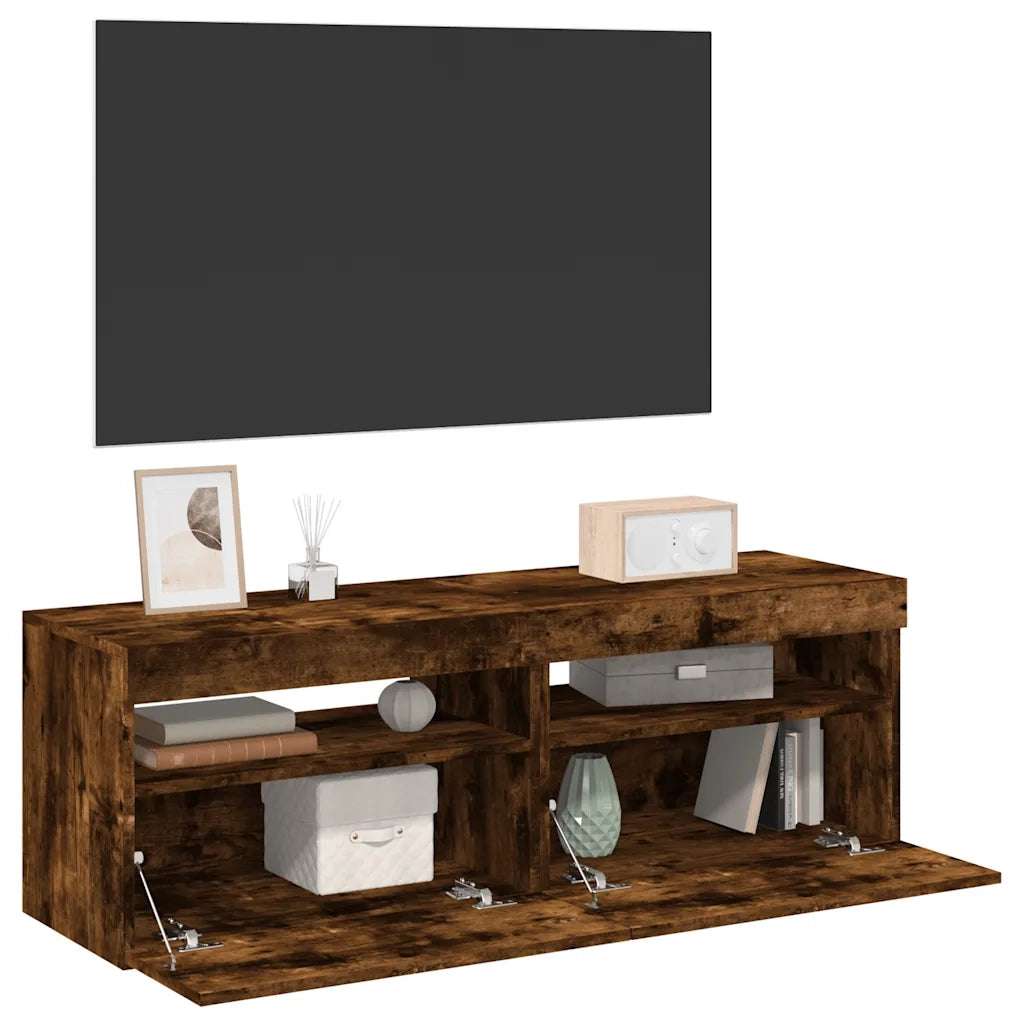 Mobili Porta TV con Luci LED 2 pz | Armadietto TV | Mobile Porta TV Rovere Fumo 60x35x40 cm