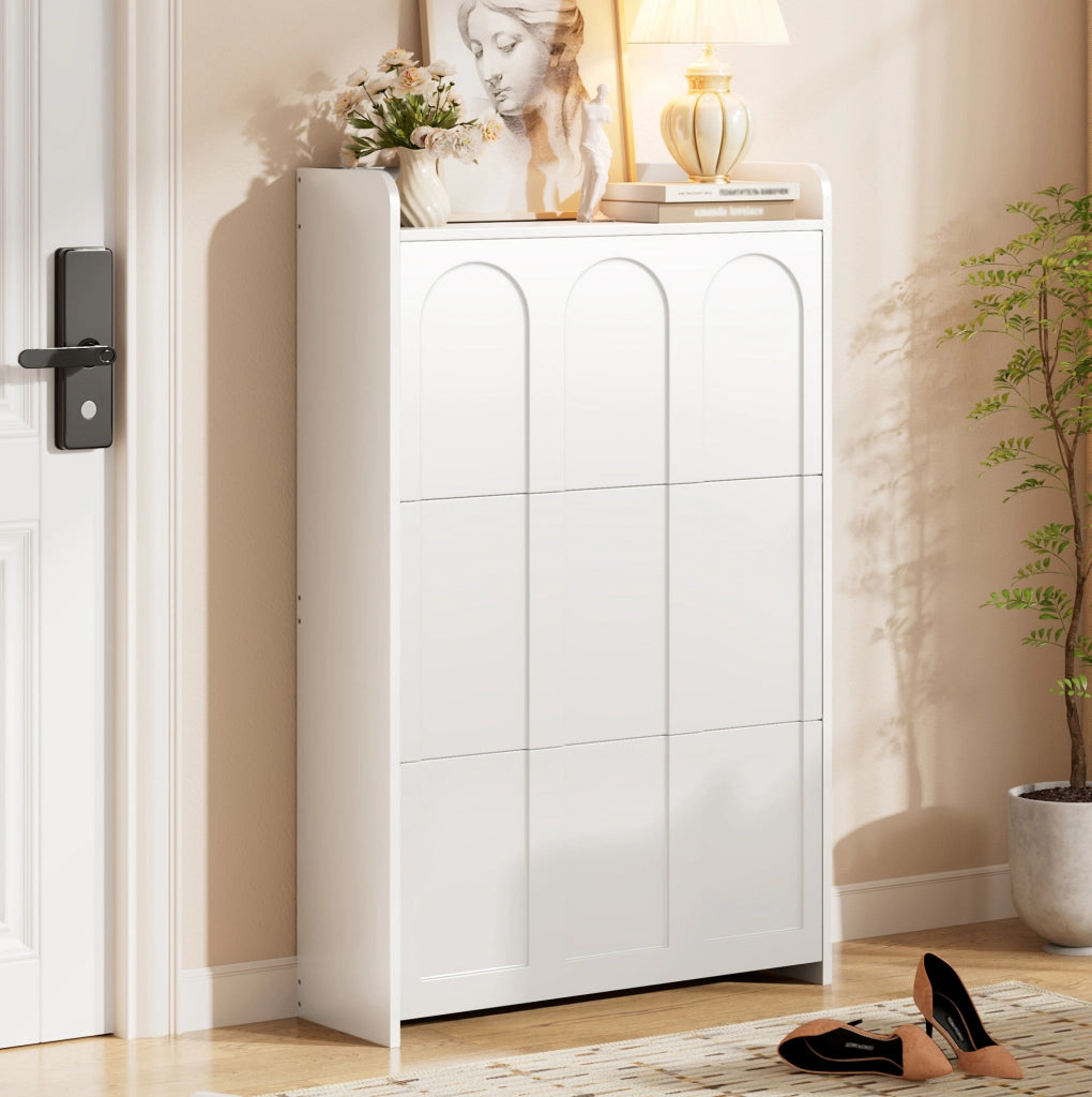 Scarpiera con 3 ante a ribalta; 70 x 25 x 120 cm; MDF; bianco