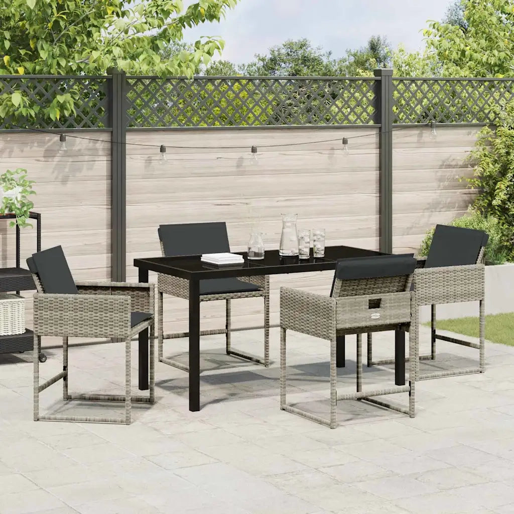 Set da Pranzo per Giardino 5 pz | Set Salotto da Giardino Grigio chiaro polyrattan