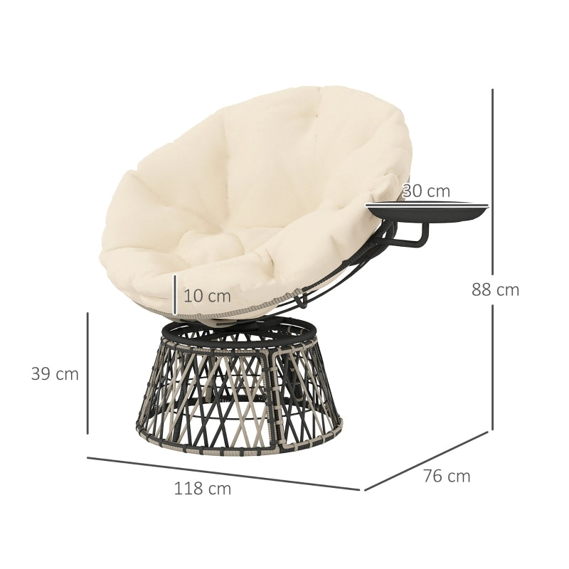 Poltrona papasan in rattan girevole a 360¡ã con cuscino per giardino e balcone beige