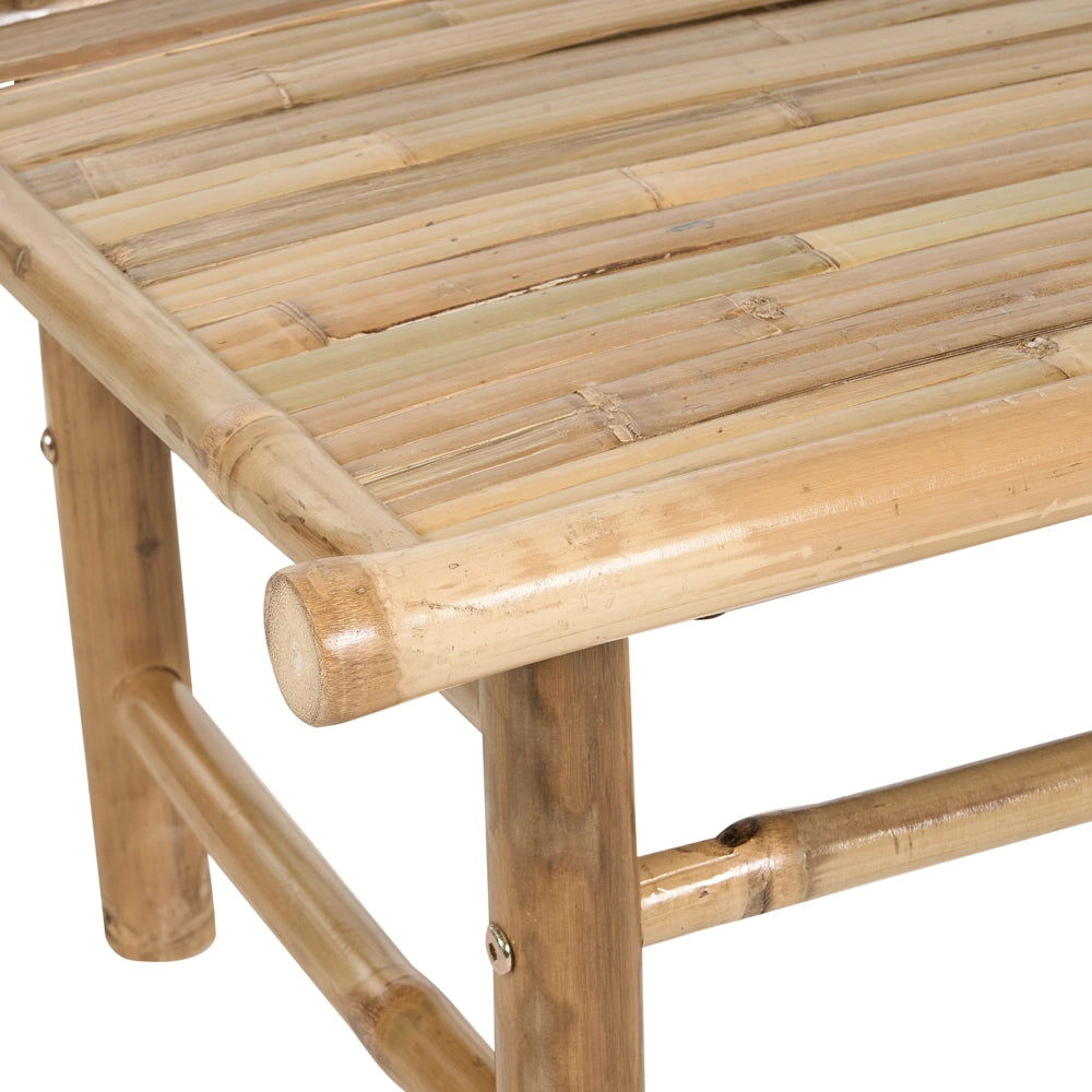 Set di 2 sedie e tavolino da caffè in legno di bambù con cuscini color tortora stile moderno rustico