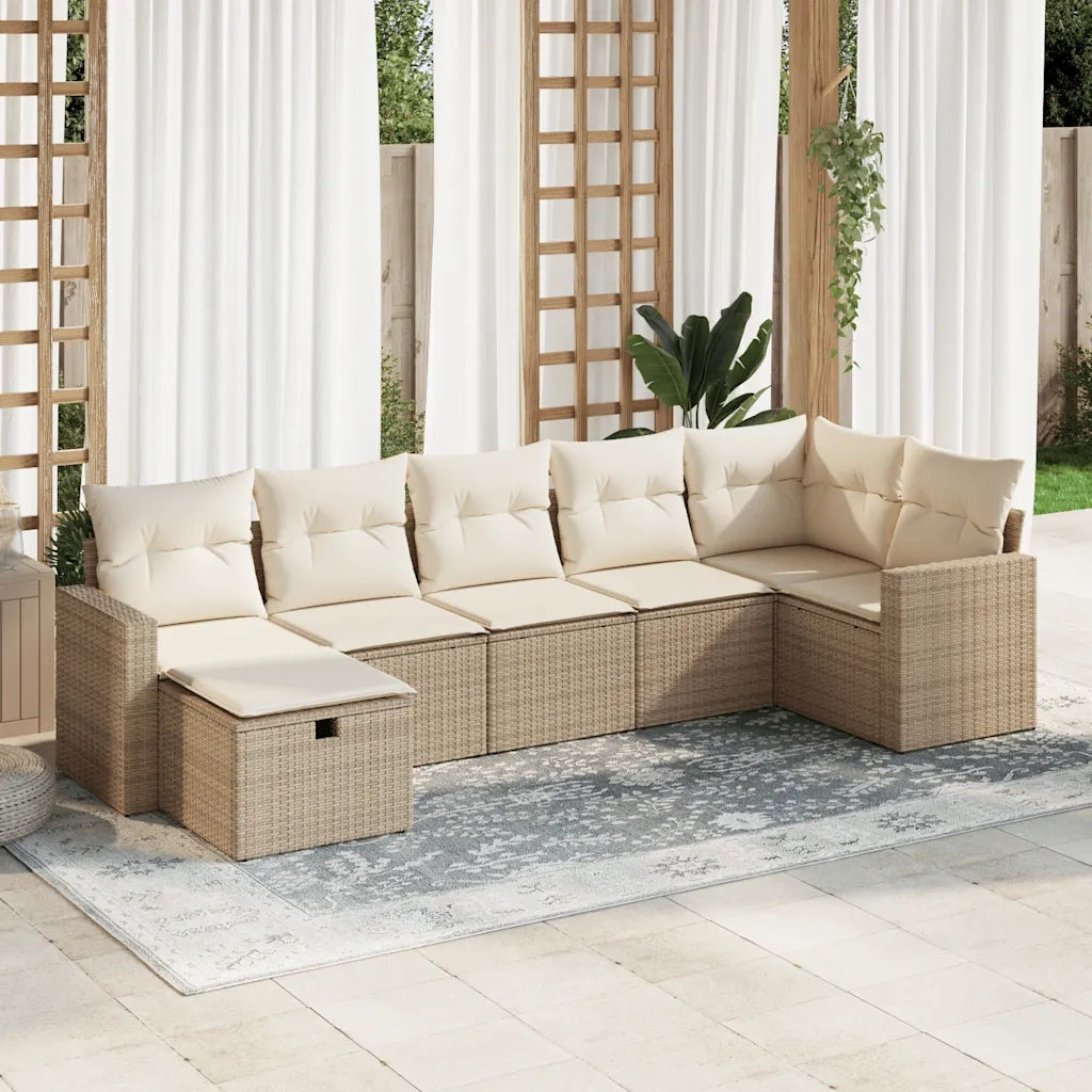 Set Divani da Giardino 7 pz con Cuscini Beige in Polyrattan 3325404