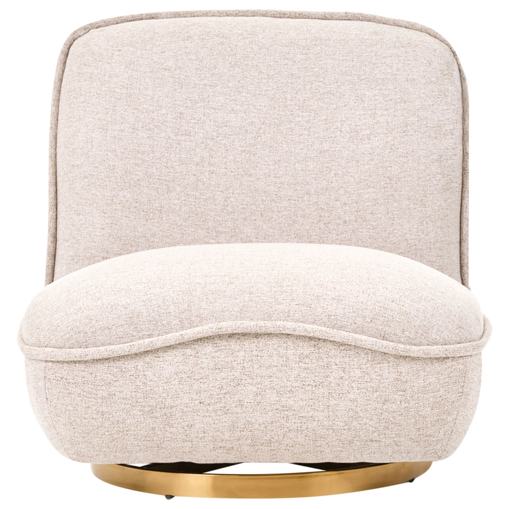 Poltrona Beige Dorato Rivestimento in tessuto Base in acciaio Girevole Senza braccioli Seduta spessa Soggiorno Camera da letto