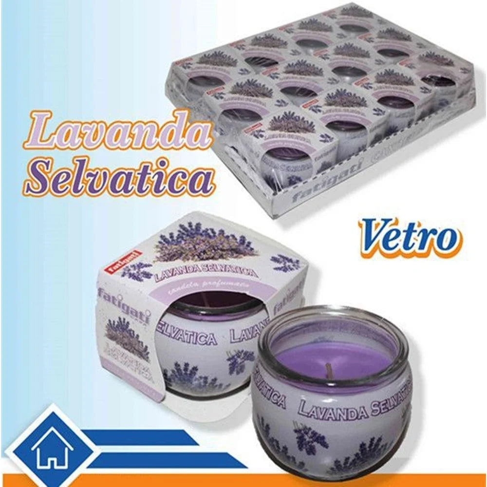 Trade Shop - Set 12pz Candela In Vasetto Vetro Profumo Lavanda Selvatica Ambiente Decorativo 382255 -