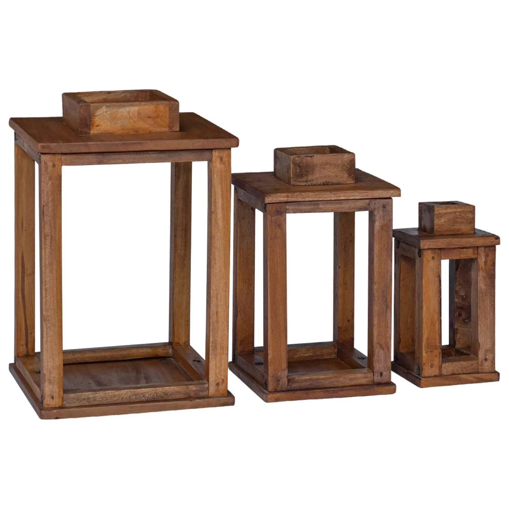Lanterna 3 pcs Naturale Legno di Mogano 42012367