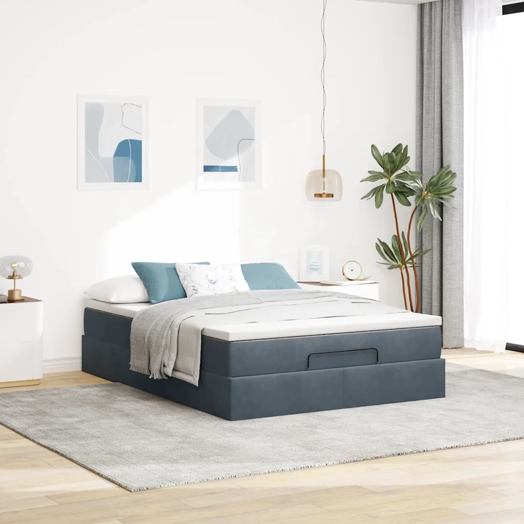 Struttura Letto Pouf con Materasso 140x200 cm in Velluto
