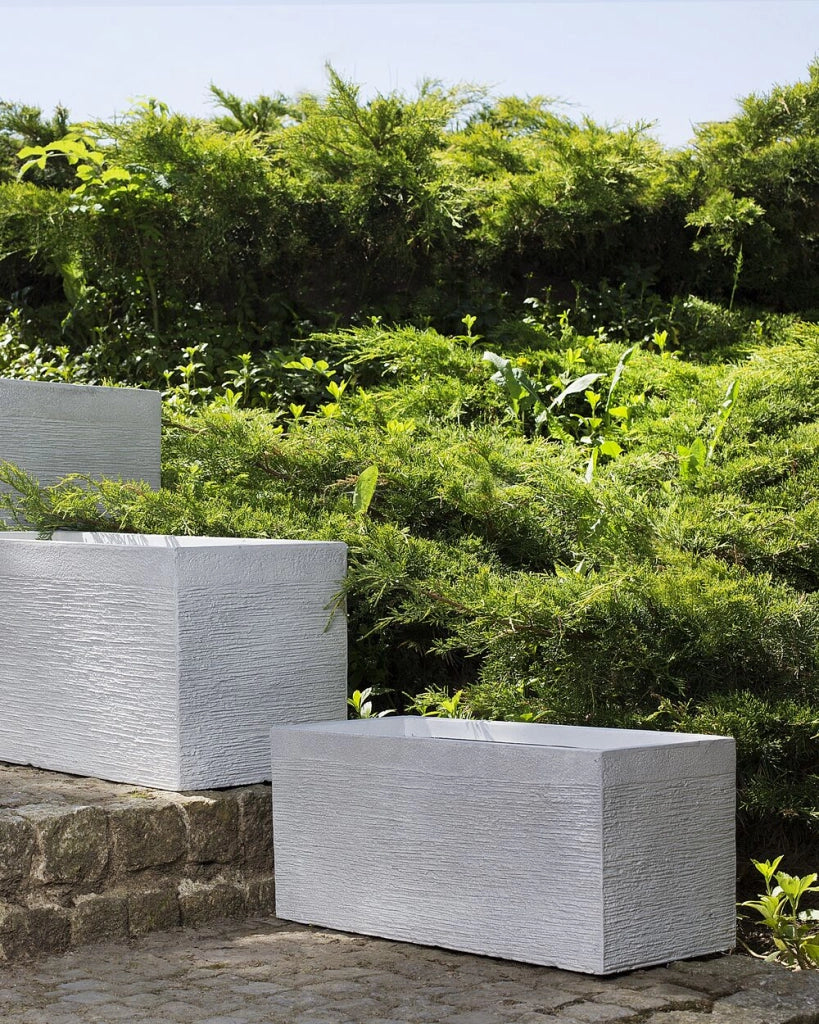 Vaso per piante in fibra di argilla bianca 50 x 23 x 24 cm Fioriera rettangolare per interni ed esterni