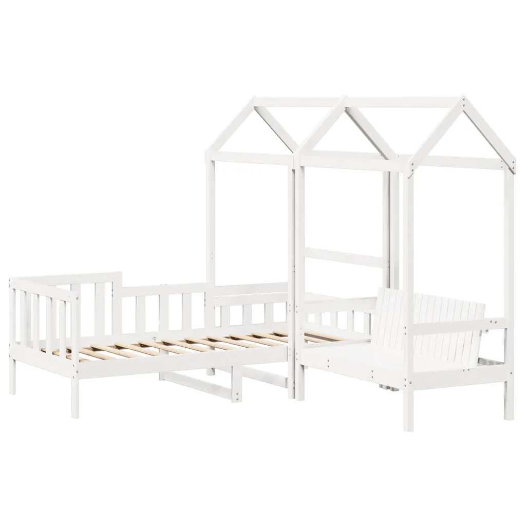 Set Dormeuse e Panca con Tetto Bianco 80x200cm Massello Pino