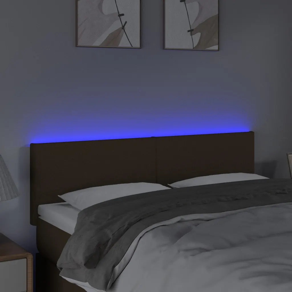 Testiera a LED-Testata con LED Marrone Scuro 144x5x78/88 cm in Tessuto 421692