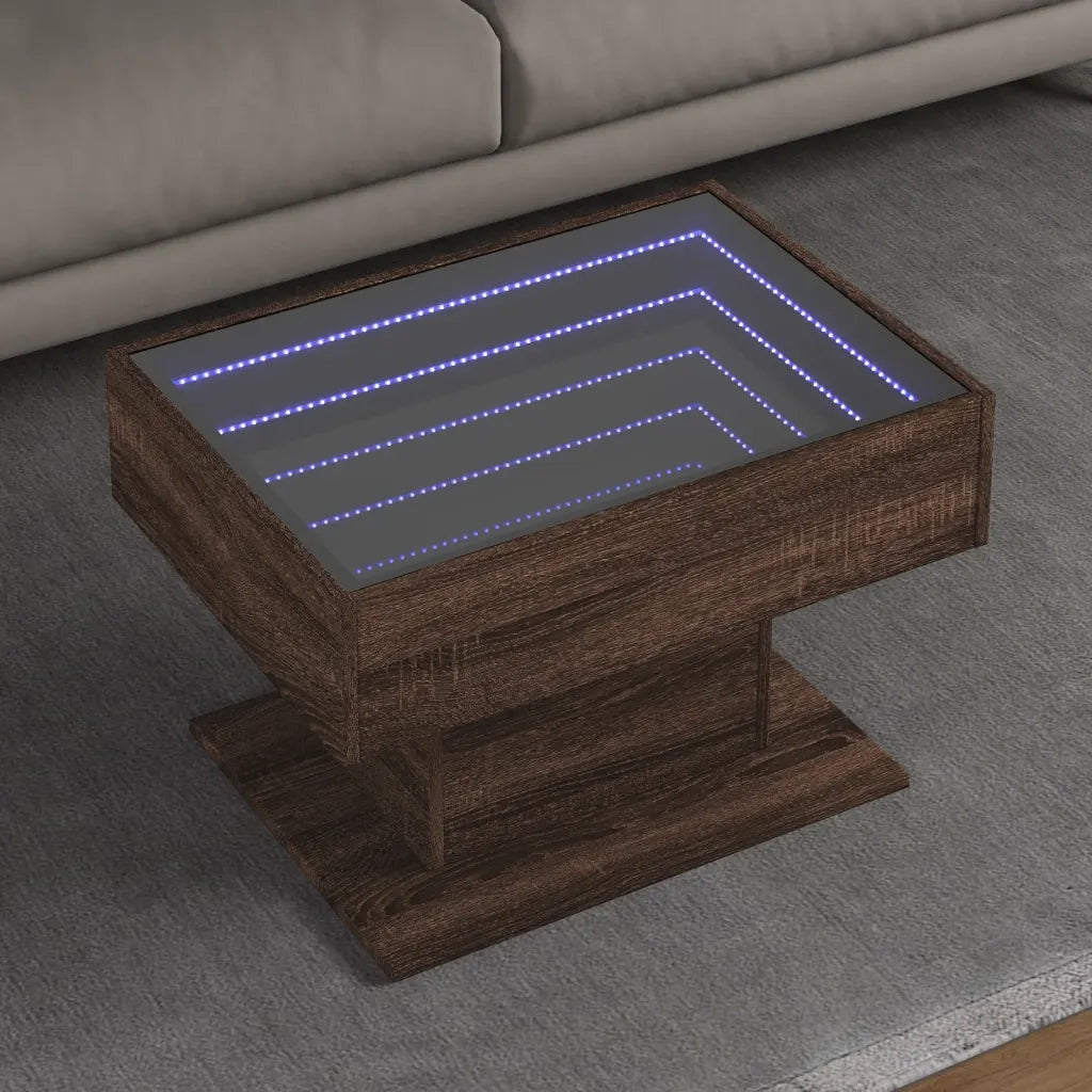 Tavolino Salotto con LED Rovere Marrone 70x50x45 cm Multistrato 847538