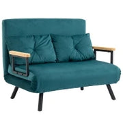Divano Letto Matrimoniale 3 in 1 Vellutato con Schienale Regolabile in 5 Livelli e Cuscini, Blu Scuro