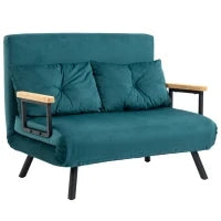 Divano Letto Matrimoniale 3 in 1 Vellutato con Schienale Regolabile in 5 Livelli e Cuscini, Blu Scuro