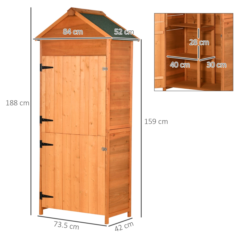 Casetta da Giardino Porta Attrezzi in Legno con 2 Ante e 3 Mensole, 84x52x188cm