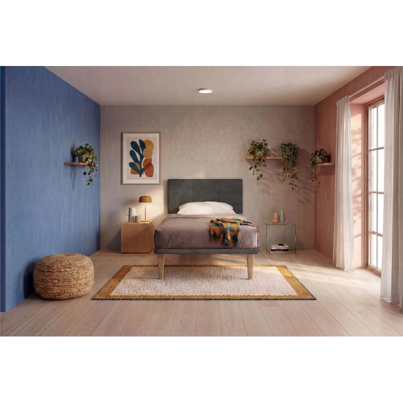 Letto imbottito Singolo 80x190 cm Square - Con rete,Microfibra,Grigio