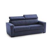 Divano fisso Kiev, Divano a 2 posti, Made in Italy, SofÒ  Soggiorno, in tessuto imbottito, con poggiatesta regolabili e Braccioli standard, cm 180x95h85, Blu