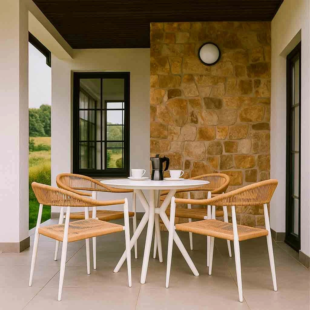 Set tavolo e 4 sedie beige, tavolo: P90x75.sedia(4): 56x60x78