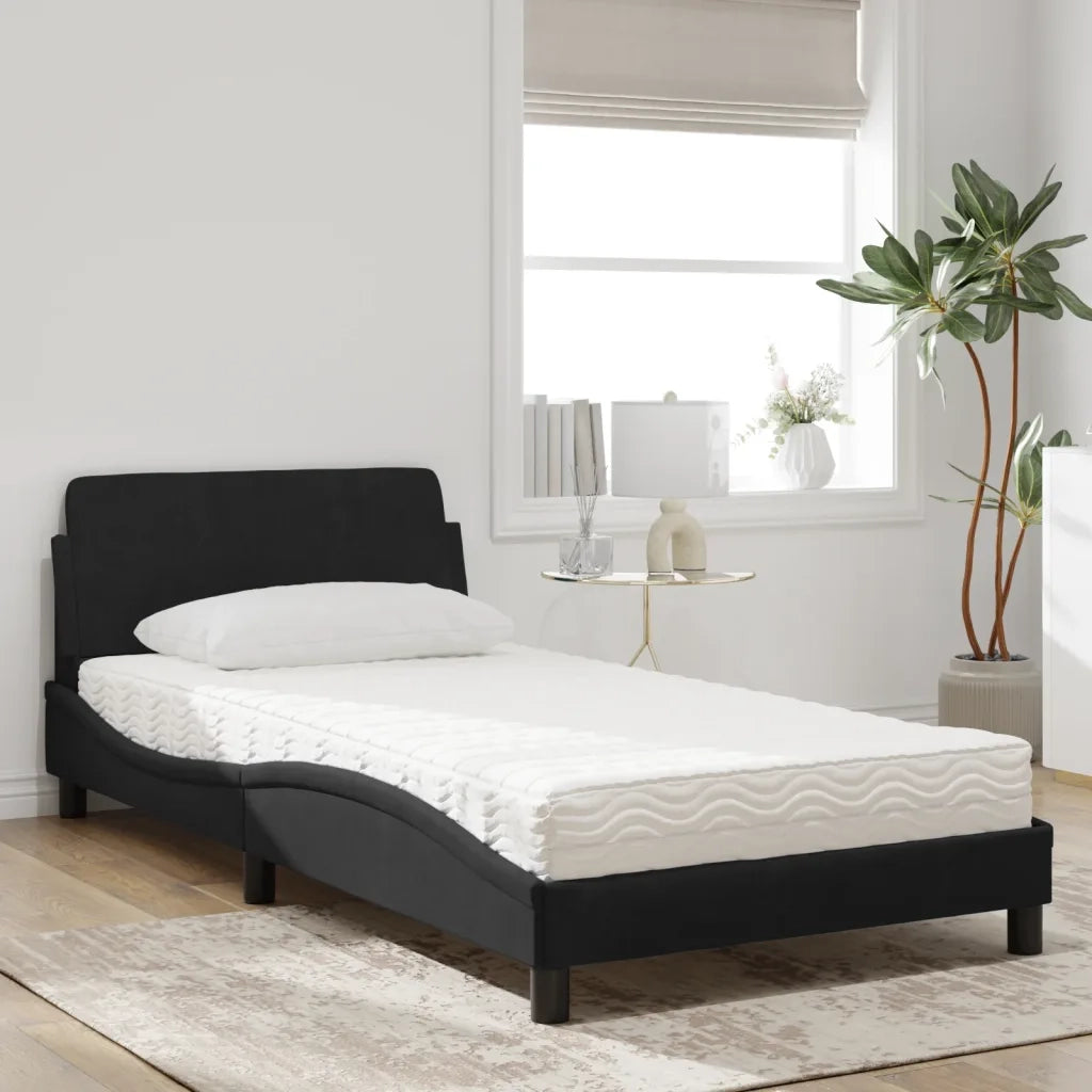 Letto con Materasso-Struttura Letto con Materasso Dover Nero 100x200 cm in Velluto