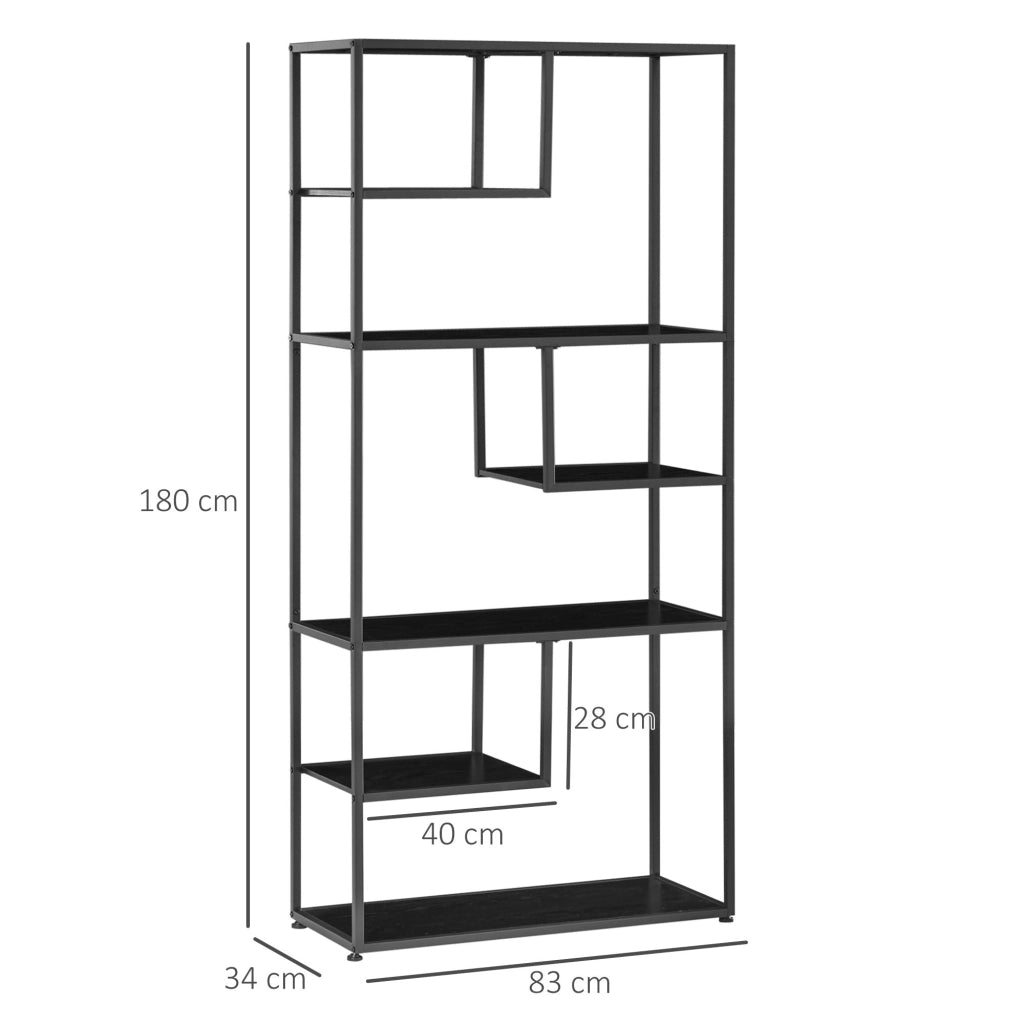 Libreria a 7 Livelli 83x34x180 cm  in Truciolato e Acciaio Nero