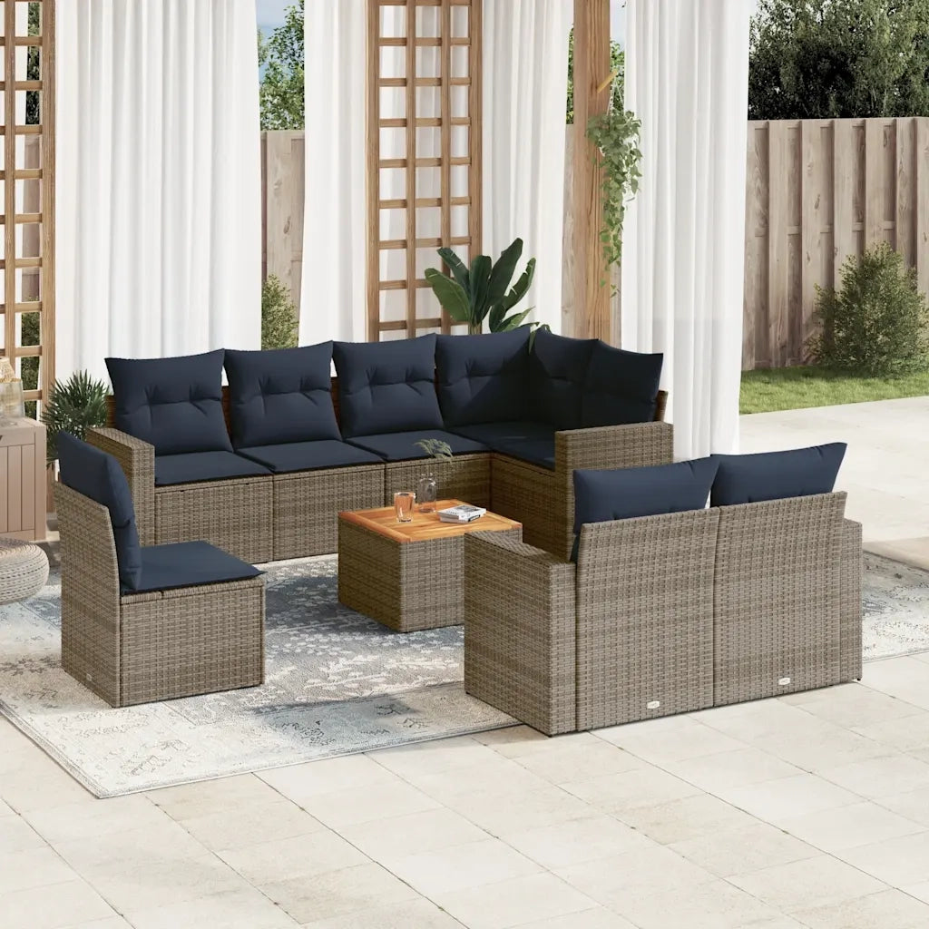 Set Divani da Giardino 9 pz con Cuscini Grigio in Polyrattan
