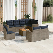 Set Divani da Giardino 9 pz con Cuscini Grigio in Polyrattan
