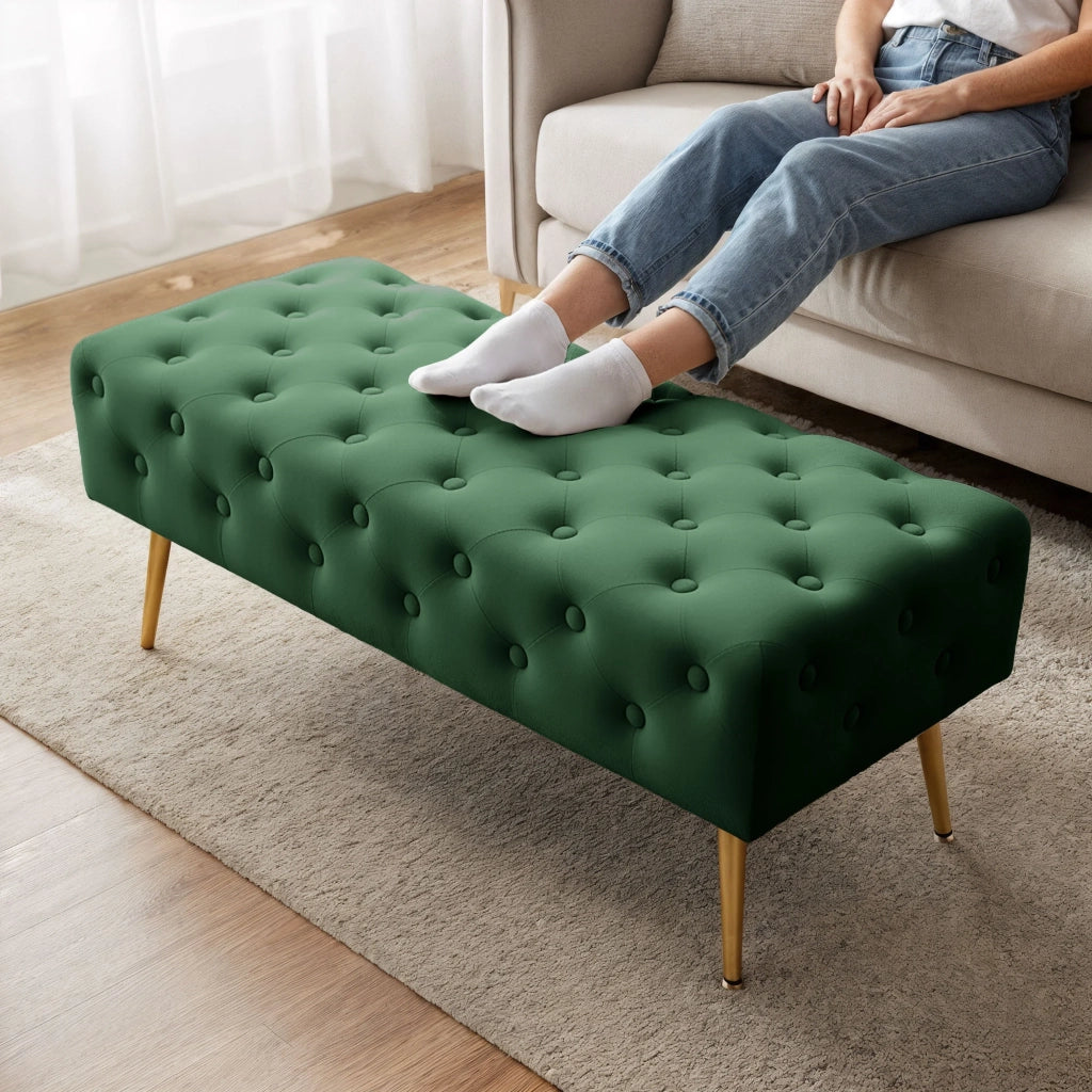 Panca imbottita in velluto trapuntato 100 cm MONACO Verde Bottiglia