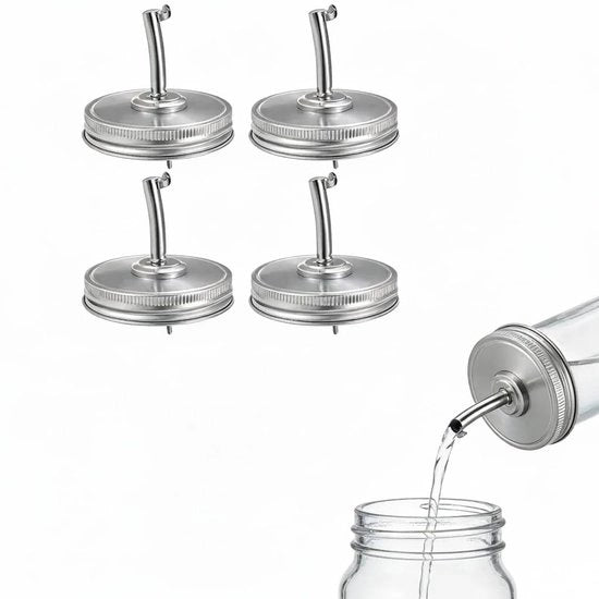 Dispensatore di cocktail 4 pezzi - Dispensatore di olio - Vaso da cocktail - Coperchio - Coperchio sostituibile per olio - Acciaio inossidabile - Effetto di chiusura ermetica - Coperchio da servizio