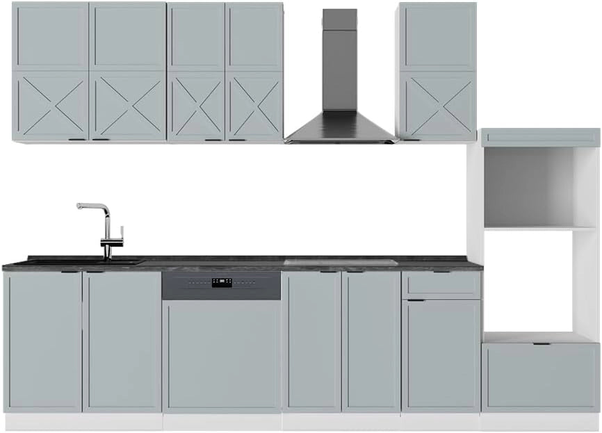 Cucina componibile Fame-Line, Quercia dorata, 300 cm con armadio alto, senza piano di lavoro, per l'espansione personalizzata tramite moduli aggiuntivi compatibili