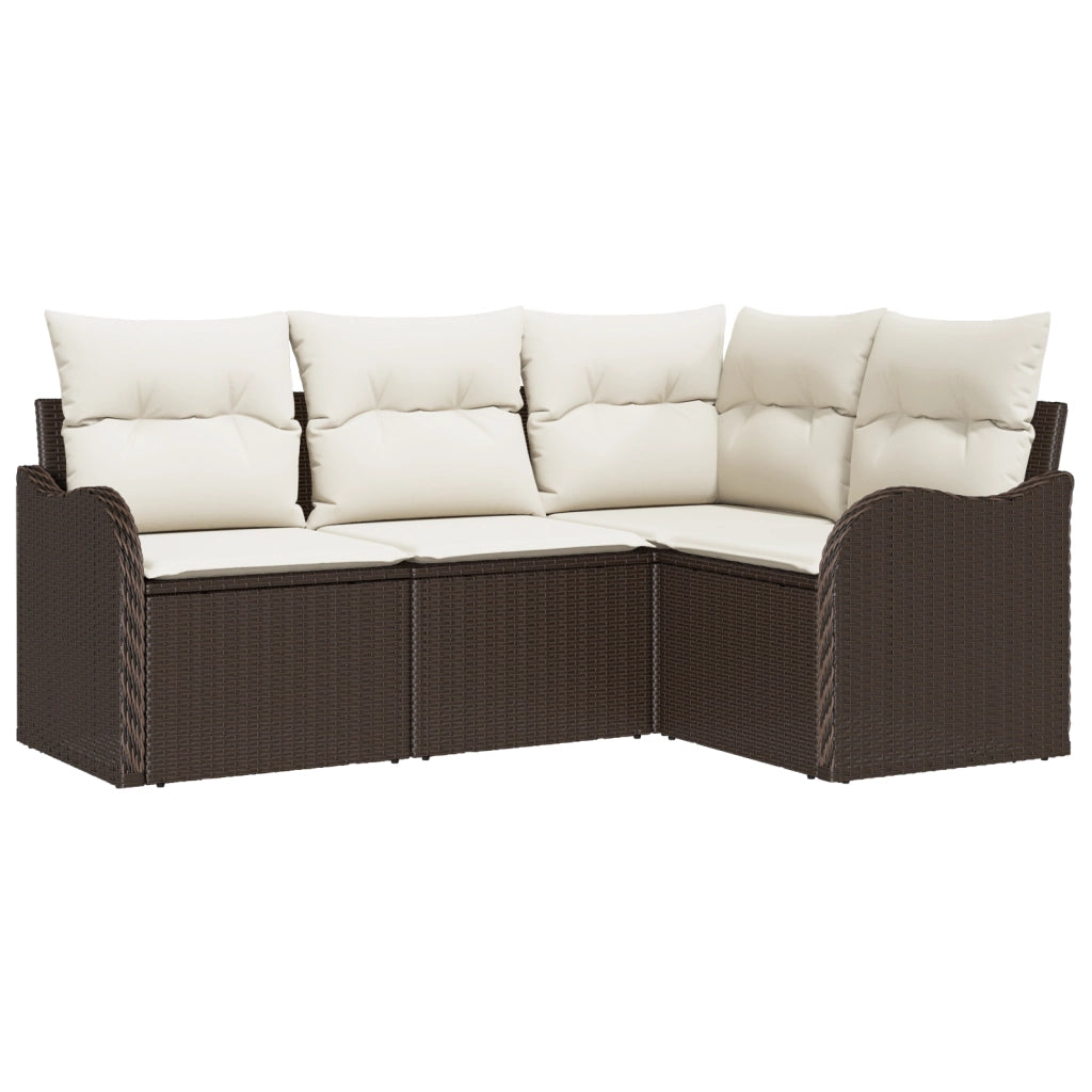 Set di divani da giardino a 4 pezzi con cuscini in polyrattan marrone