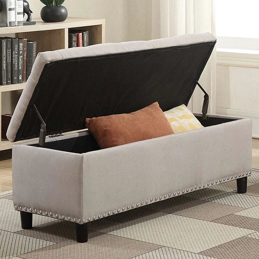 Cassapanca Pouf Contenitore Panca Moderna 121x42 H 43cm con Bottoni Beige