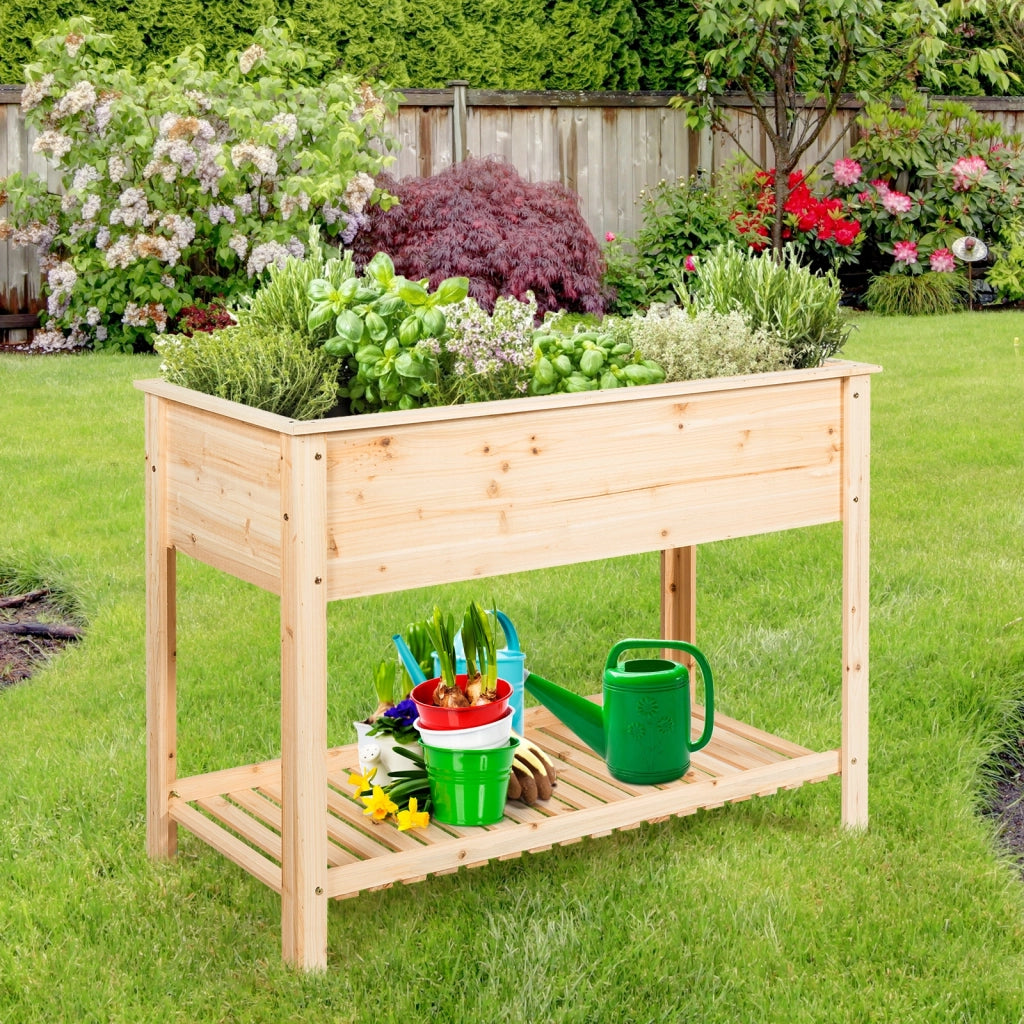 Fioriera di legno da giardino con mensola per piante verdure e fiori, Vaso da fiori rialzato 92x41x81cm Naturale-Fioriere