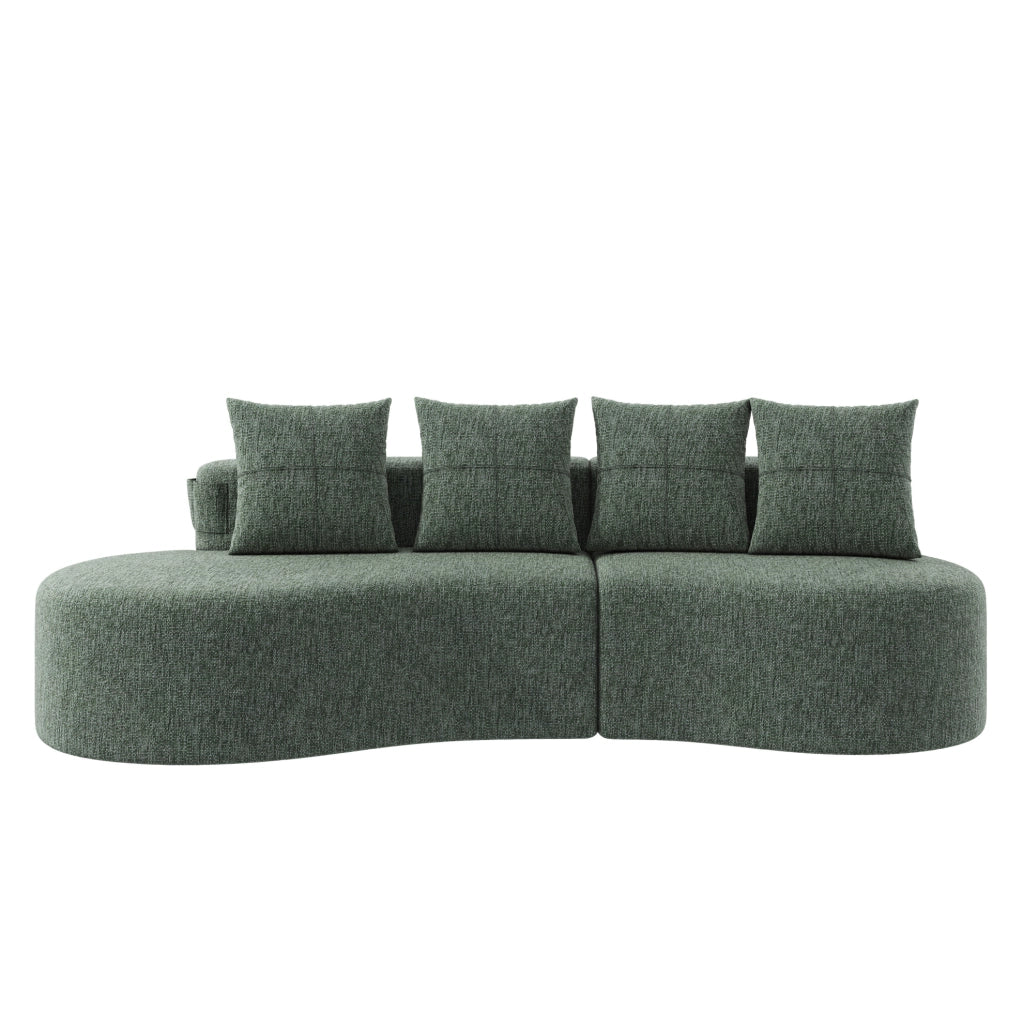 Divano in lino verde 240 x 109 x 60 cm con 4 cuscini; portabicchieri e tasche laterali